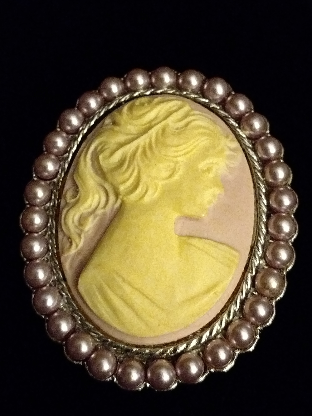 Vintage Inspired Yellow Cameo Brooch Necklace